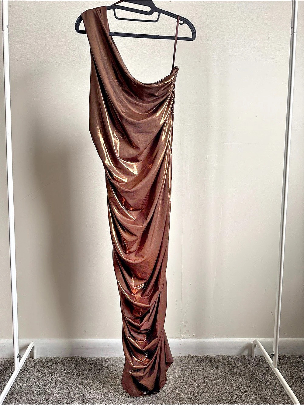 Fashion Nova Kaelynn Metallic Midi Dress Ruched Brown Size 2XL